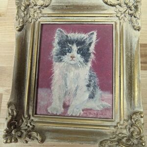 Vintage oil painting of a kitten